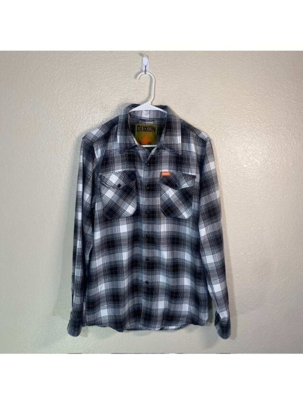 Dixxon Flannel Company Mens Small The Arthur Black/White/Orange Micro Pin Snap